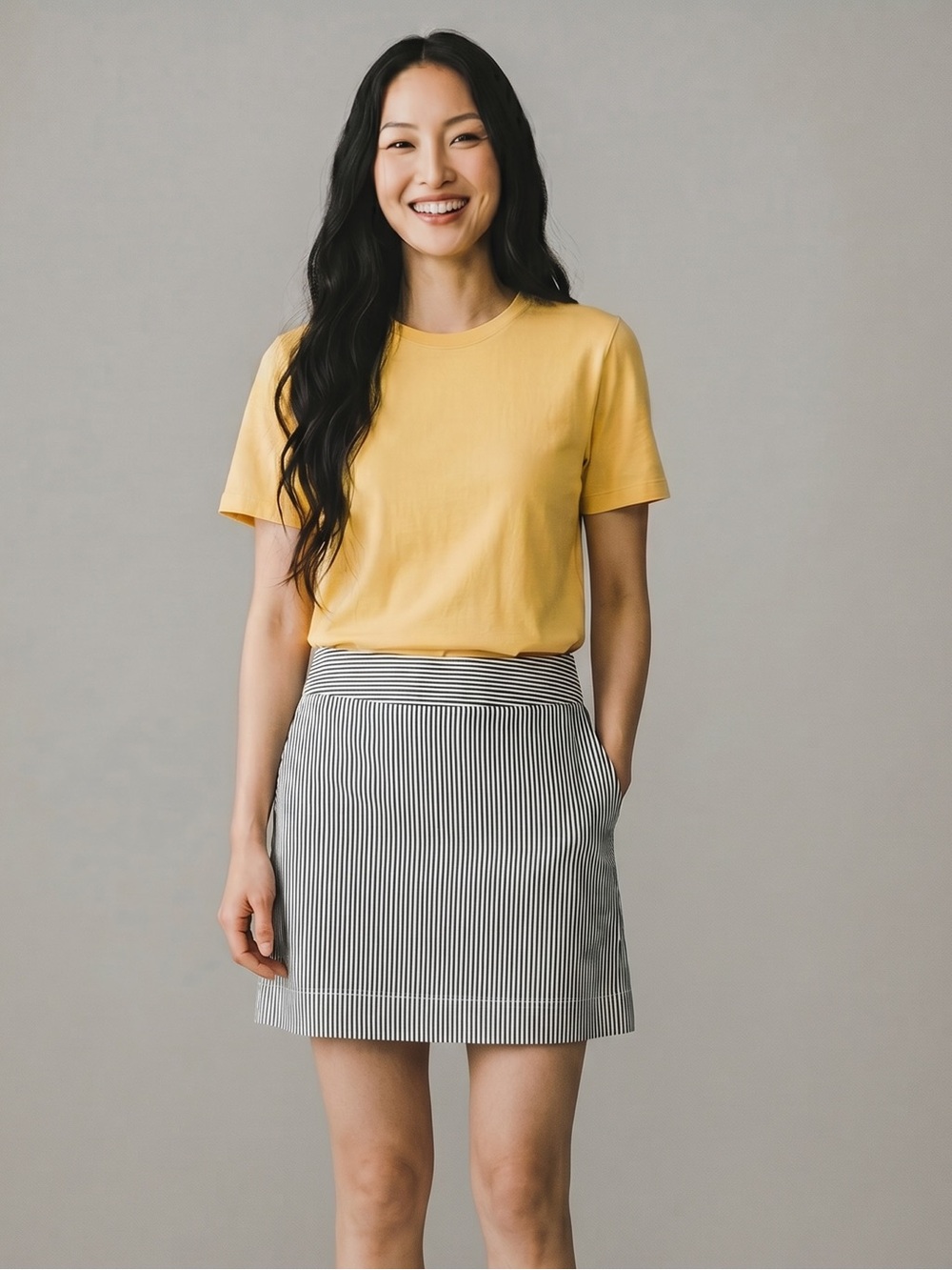 Talbots Navy White Pinstripe Pencil Skirt Stretch Cotton Career Office Classic
